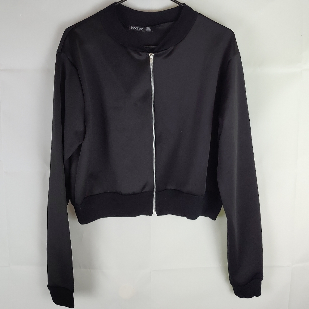 Boohoo Semi Cropped Flight Jacket Sweatshirt Womens 10 Casual Grunge Gorpcore
